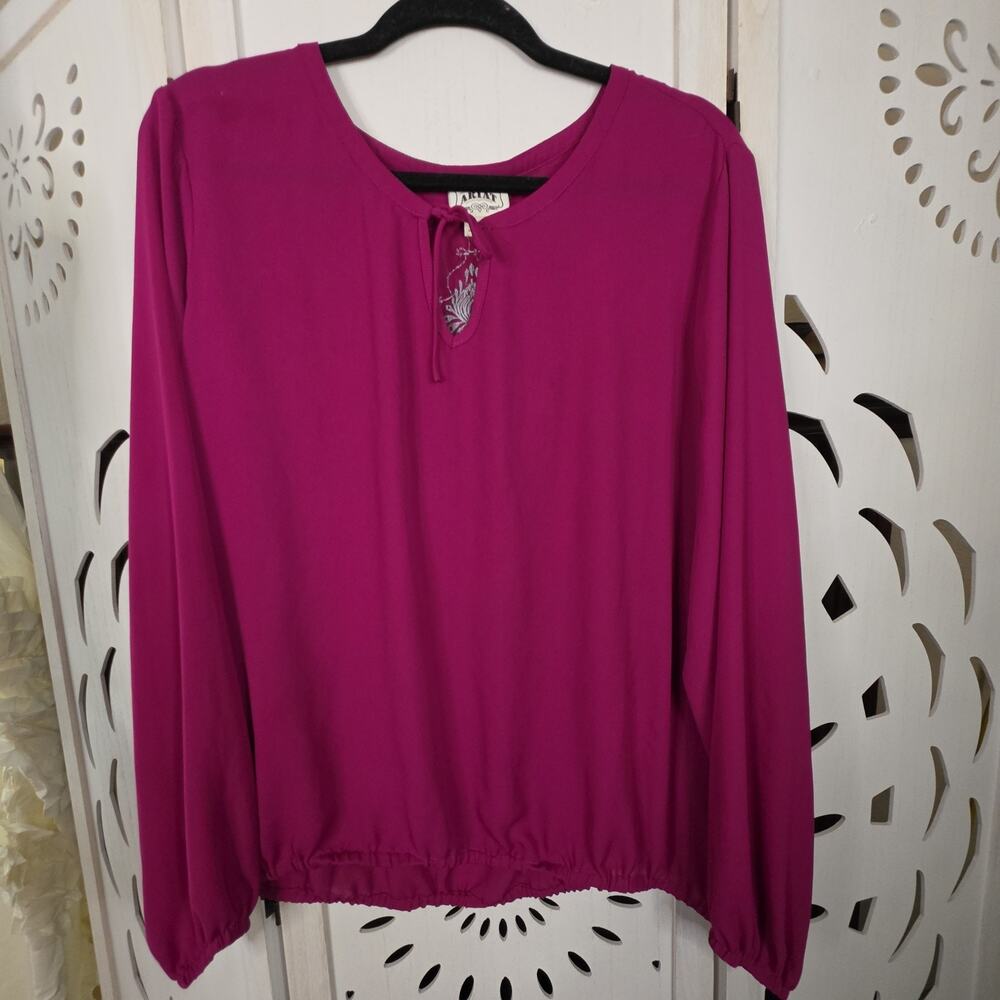 Women's Ariat Western Peasant Blouse Pink Beaded with Elasticized Hem Size XXL